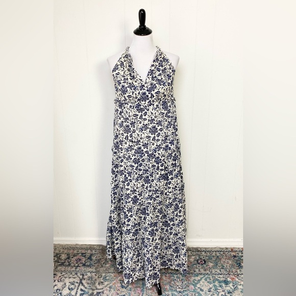 HOUSE OF HARLOW 1960 Blue White Cotton Tiered Sleeveless Maxi Dress Size XS Boho - Picture 2 of 15